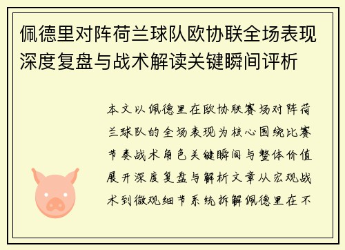 佩德里对阵荷兰球队欧协联全场表现深度复盘与战术解读关键瞬间评析
